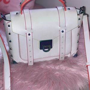 Michael Kors Manhattan leather optic white medium contrast trim satchel used 1